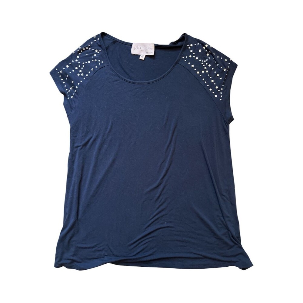 Philosophy Navy Blue Rhinestone Studded Shoulder Cap Sleeve Top Plus Size 1X